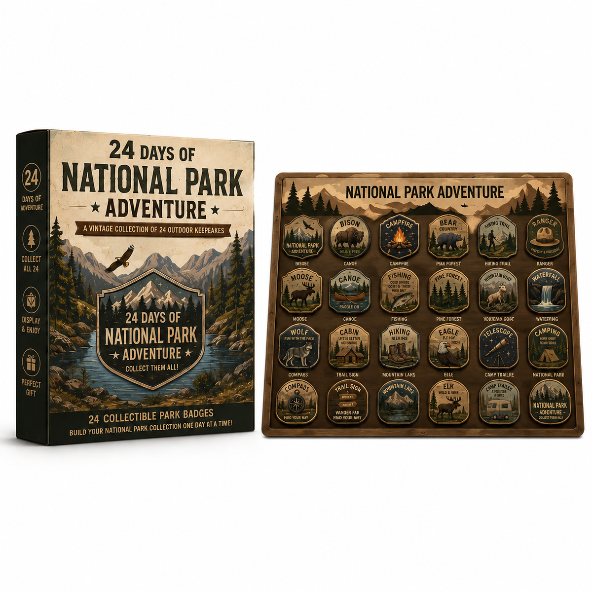 National Park Adventure Advent Calendar π¦
24 Vintage Collectible Badges Christmas Countdown Gift for Outdoor Lovers