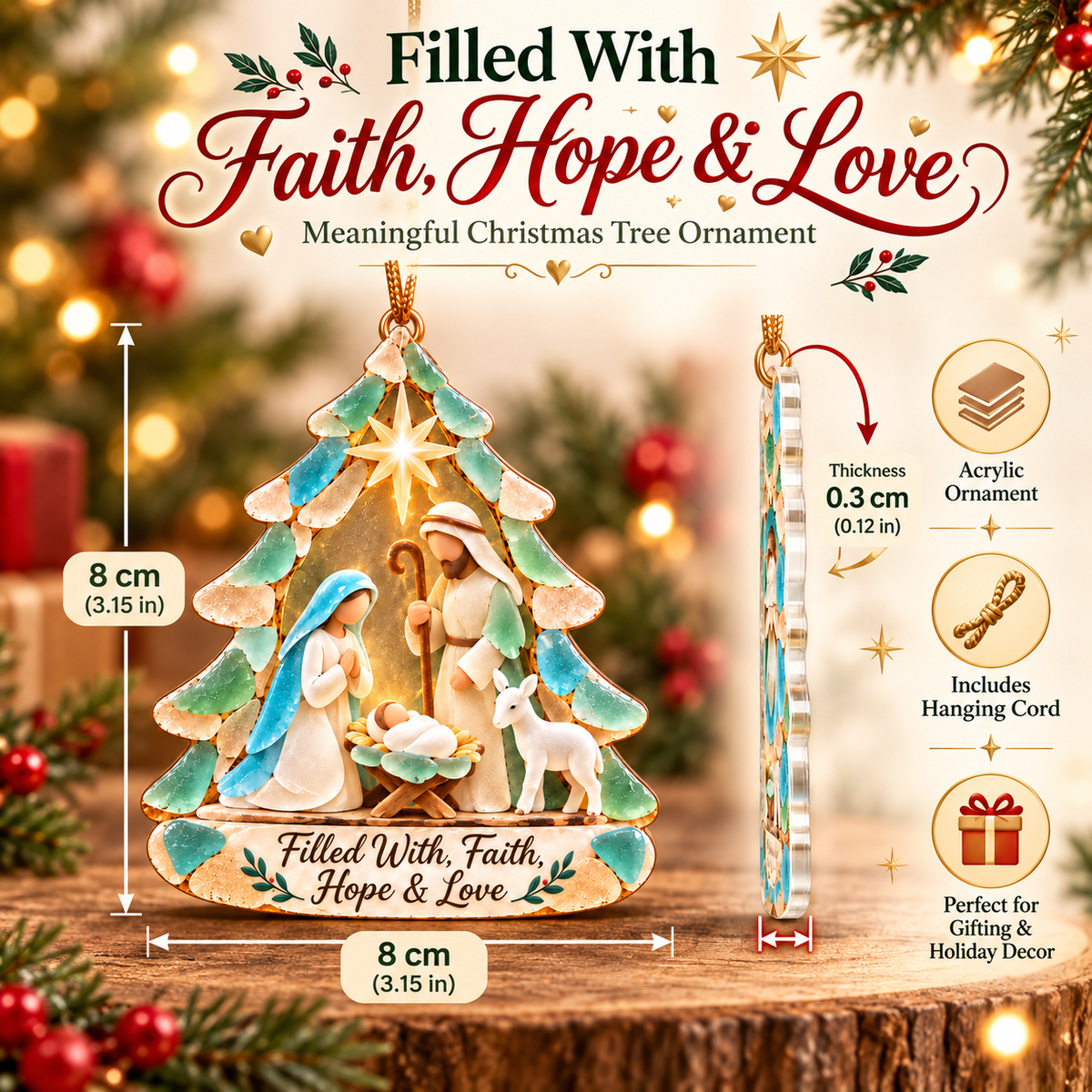 π₯ LIMITED TIME 50% OFF β π Faith, Hope & Love Nativity Christmas Ornament