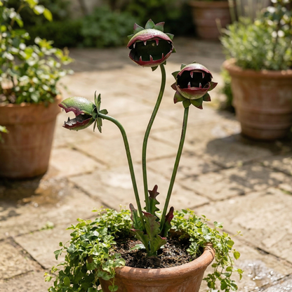 Whimsical Metal Carnivorous Plant Garden Stake