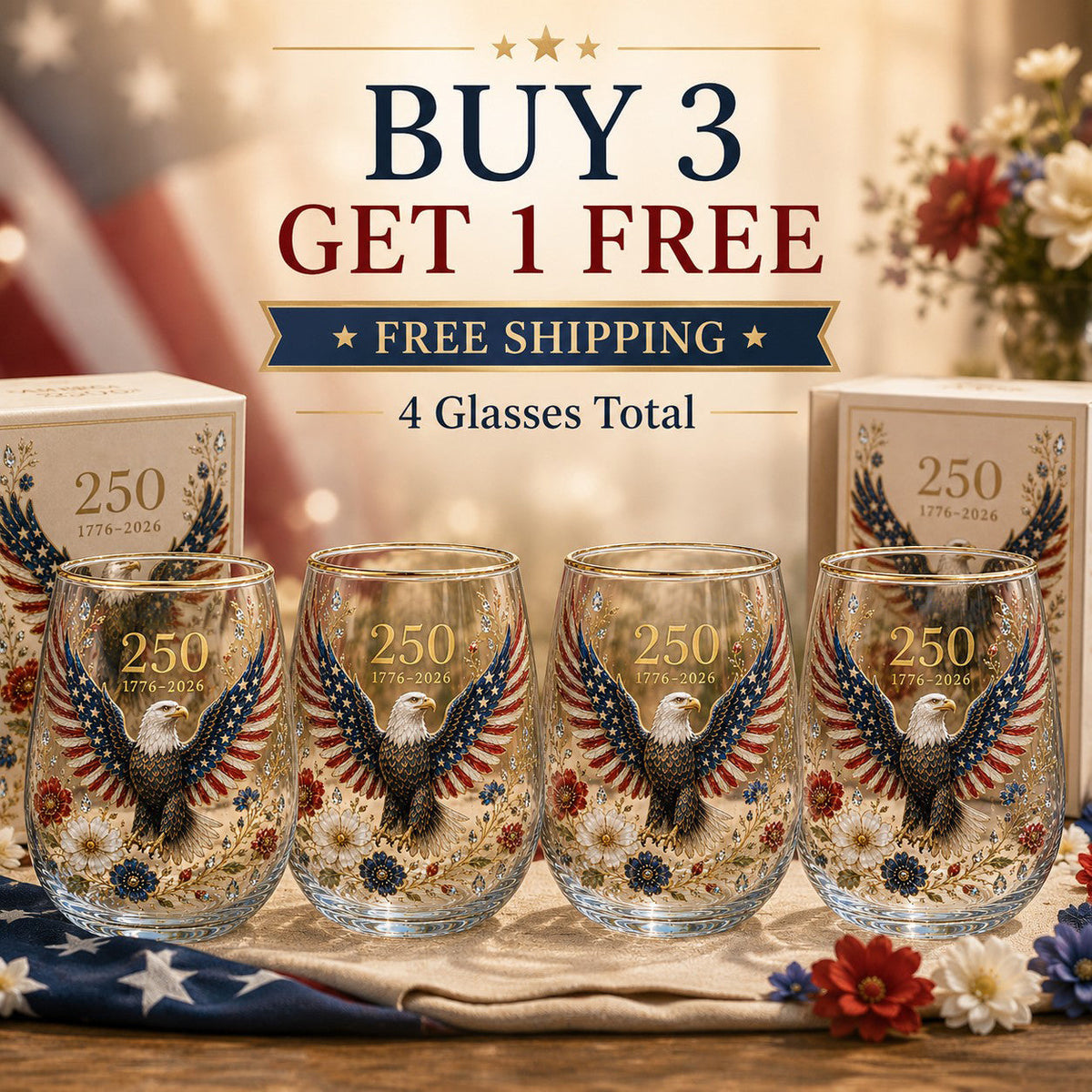 🦅🦅America 250 Eagle Glass Tumbler