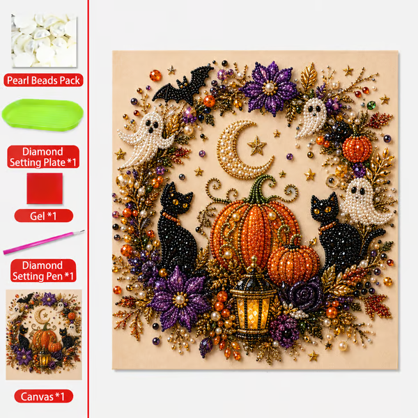 👻✨ Halloween Ghost Pearl Art DIY Kit – Create a Sparkling Spooky-Cute Masterpiece for Your Home