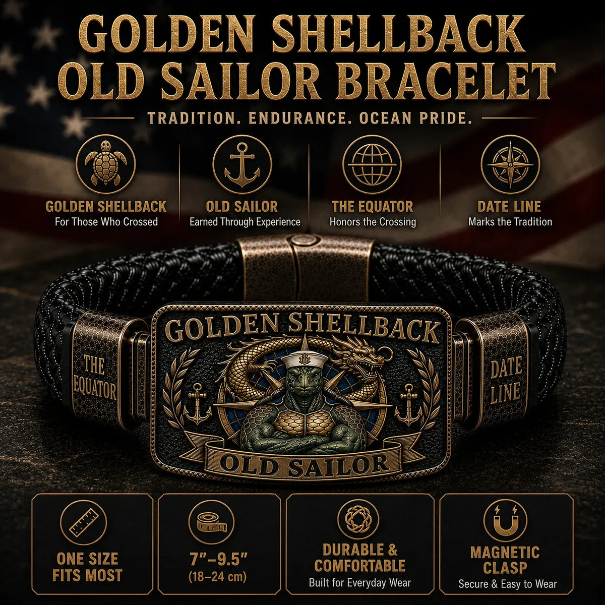 ⚓ Golden Shellback Bracelet – A Timeless Tribute to the Old Sailor