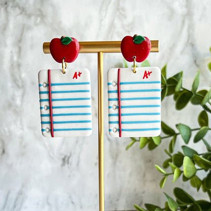 Notebook Paper and Apple Earrings