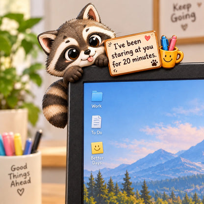🐱🦝🐶Funny Animal Monitor Buddies – Cute Desk Companions With Hilarious Office Quotes