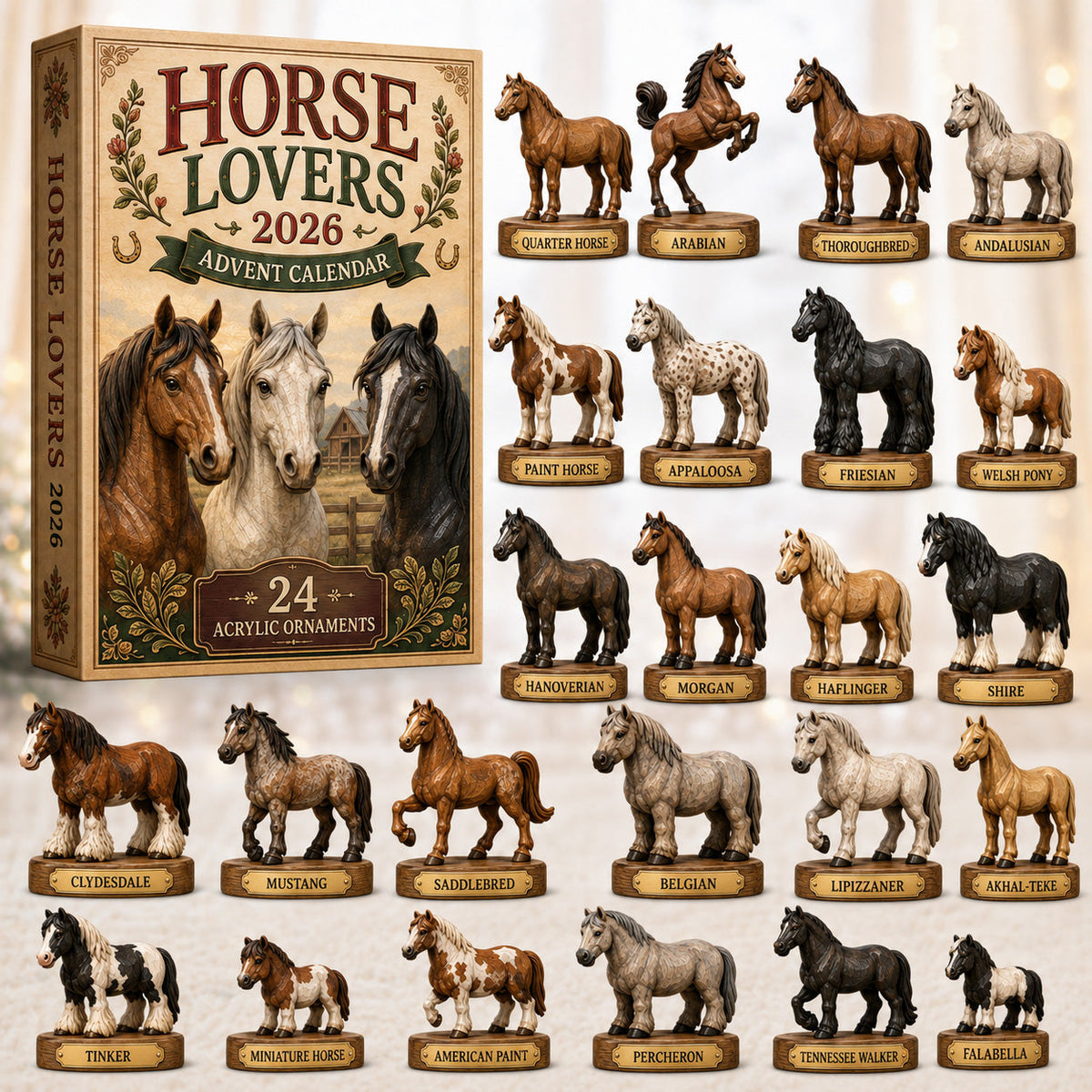 Horse Lovers Advent Calendar 2026 - 24-Day Festive Countdown, Acrylic Charms Blind Box