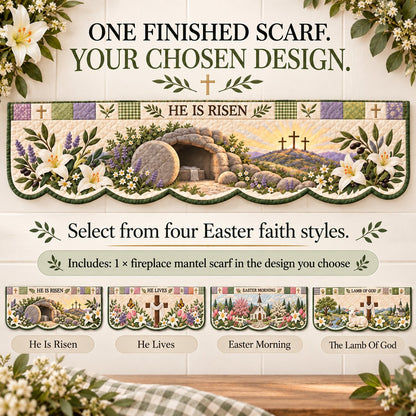 ⏳ Last Day 50% OFF – ✝️ Easter Faith Quilted Mantel Scarf | Patchwork Christian Fireplace Décor for Spring & Easter 🌷