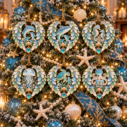 2026 Ocean Wonders Christmas Ornaments – 6-Piece Coastal Sea Life Heart Ornament Collection | Unique Christmas Tree Decorations & Gifts for Ocean Lovers