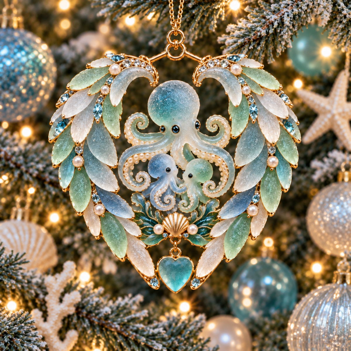 2026 Ocean Wonders Christmas Ornaments – 6-Piece Coastal Sea Life Heart Ornament Collection | Unique Christmas Tree Decorations & Gifts for Ocean Lovers
