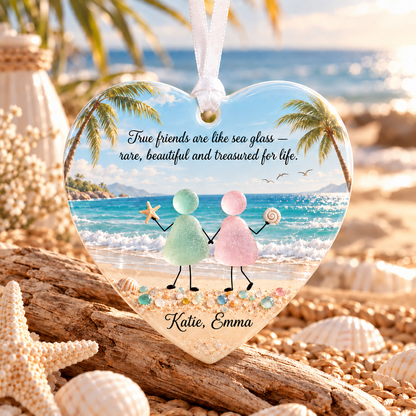 💕 Personalized Sea Glass Friendship Heart Ornament