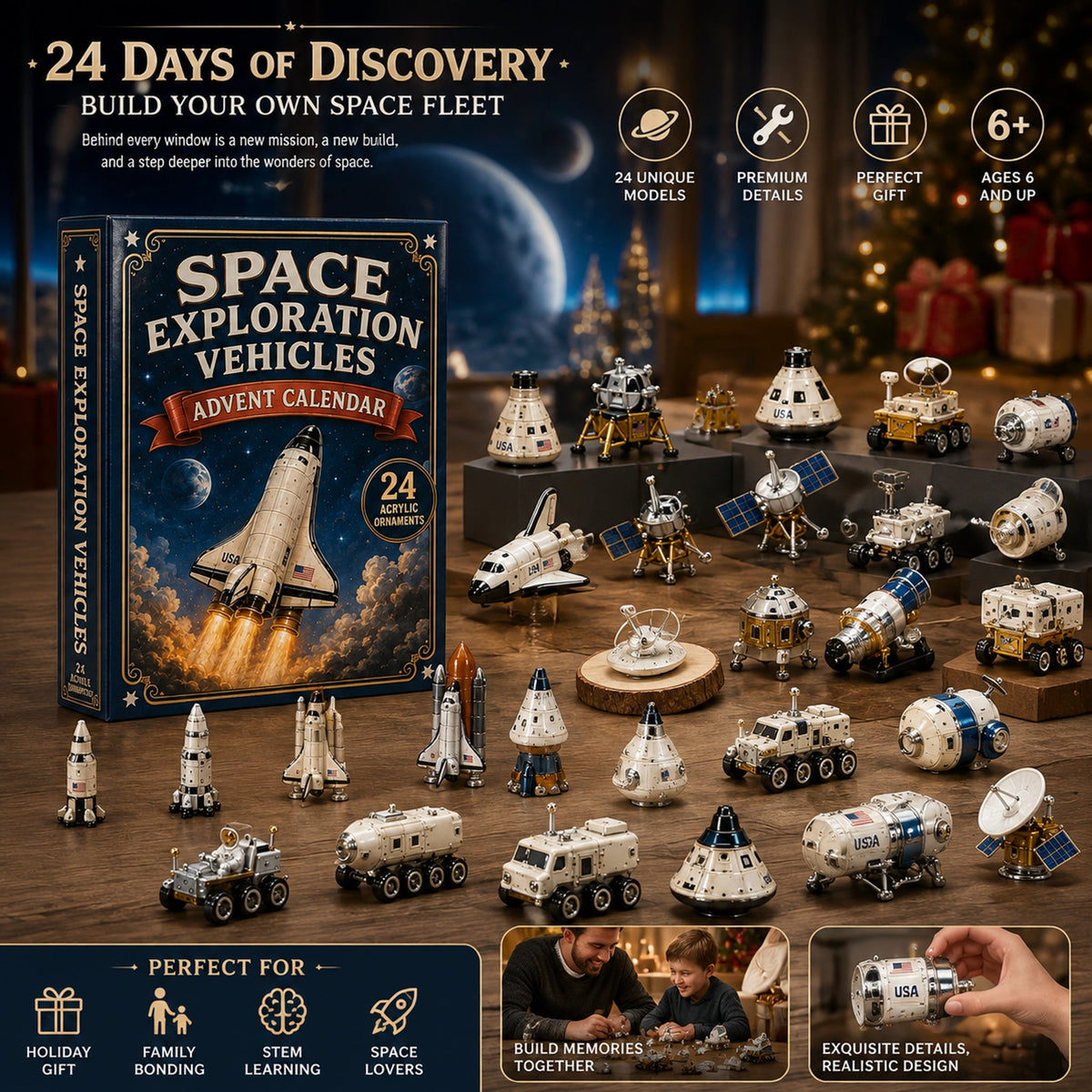 Space Exploration Vehicles Advent Calendar 2026 - 24-Day Festive Countdown, Acrylic Charms Blind Box