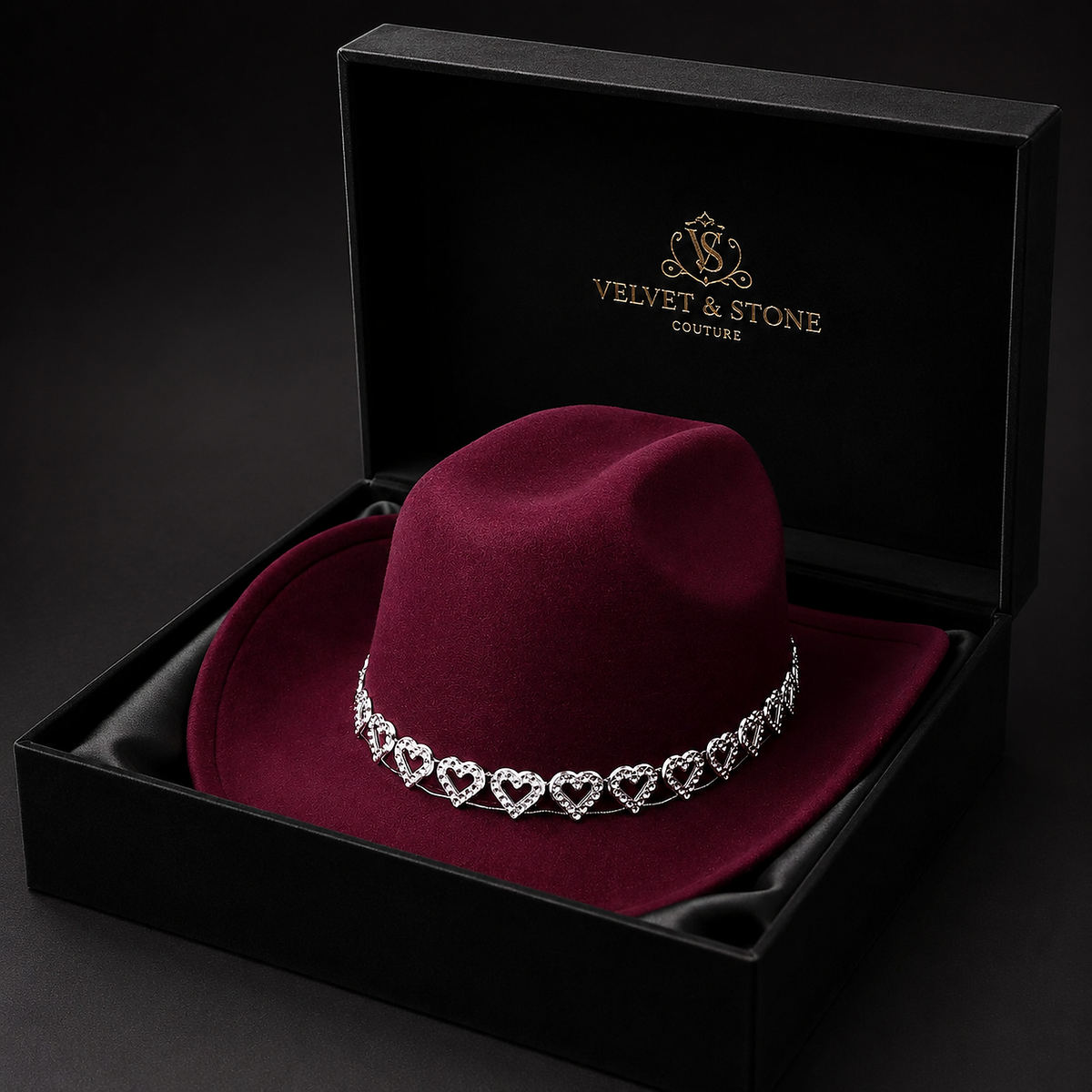 Women's Classic Wide Brim Western Cowboy Hat with Heart Chain